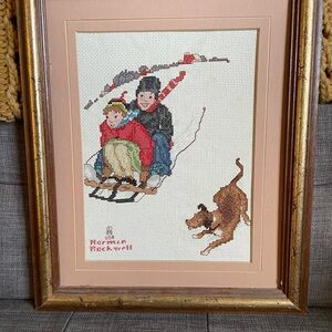 Framed Norman Rockwell Cross Stitch Art